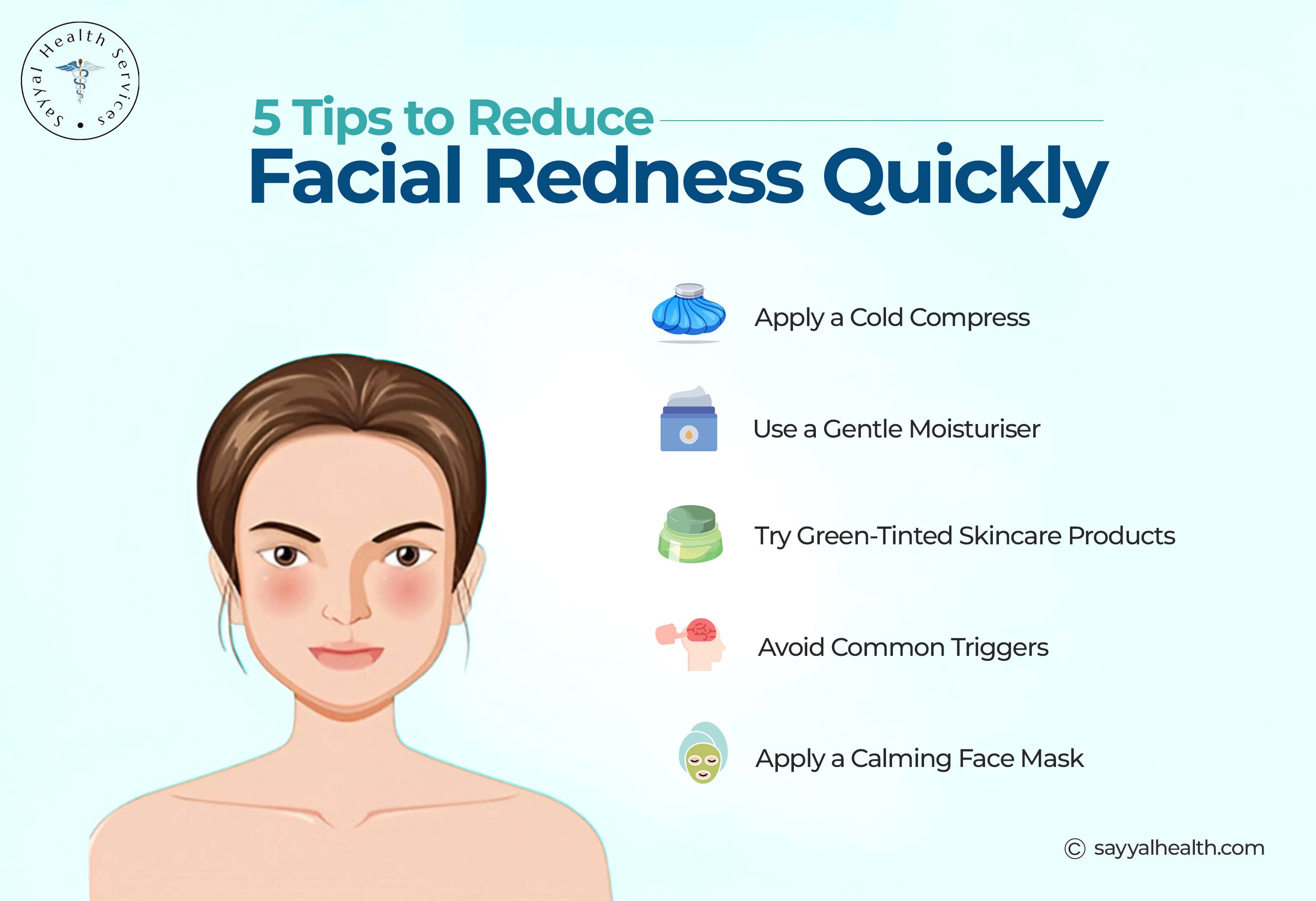 5 tips to reduce facial redness quickly infographic